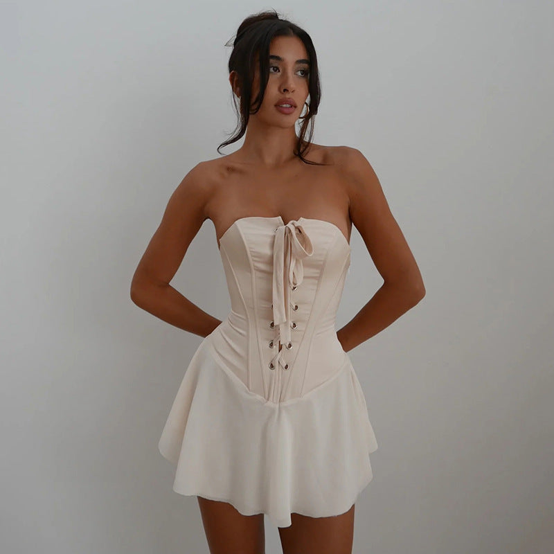 IVORY STRAPLESS CORSET DRESS