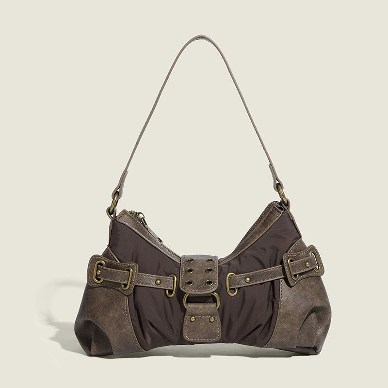 BROWN BUCKLE DETAIL SHOULDER BAG