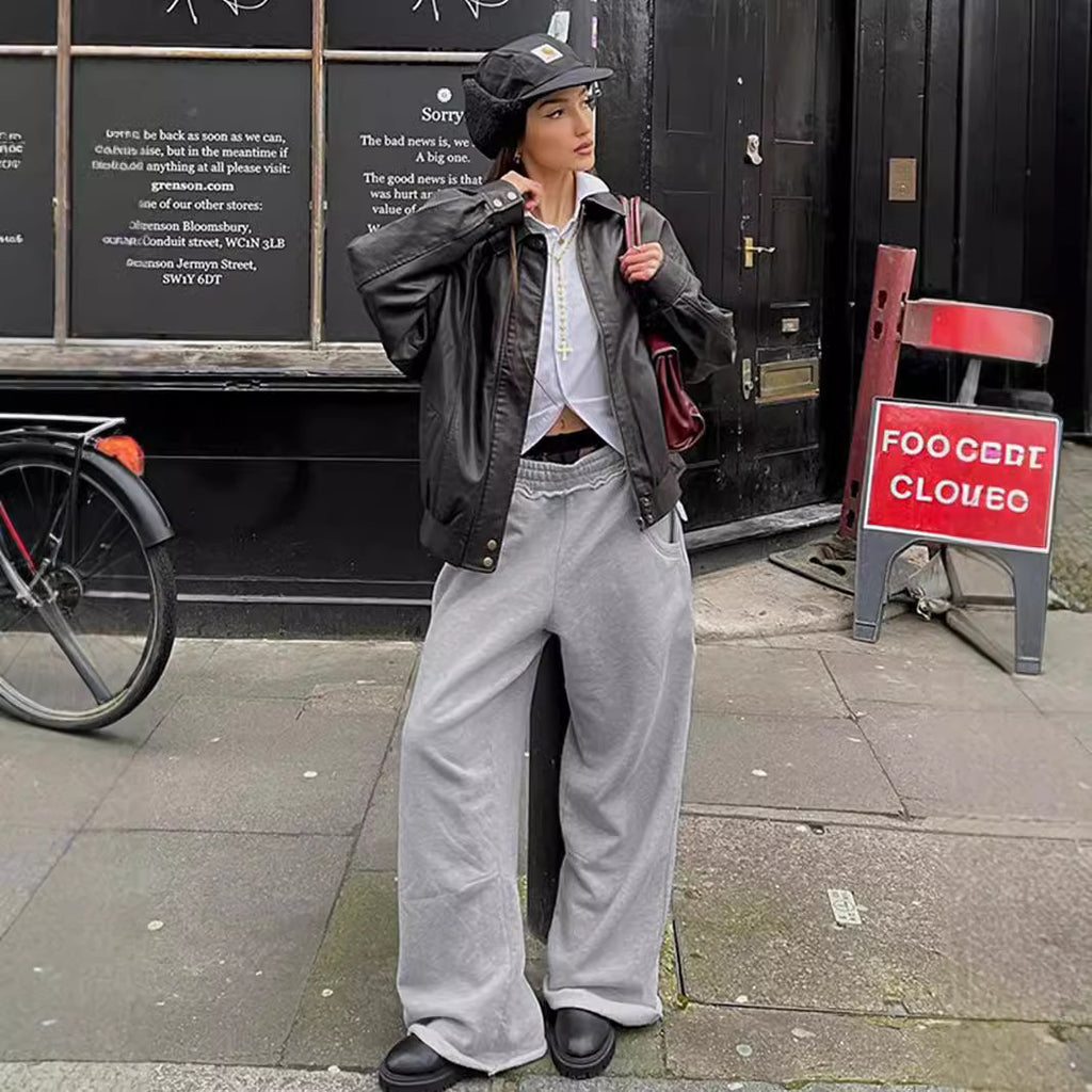 GREY WIDE-LEG SWEATPANTS