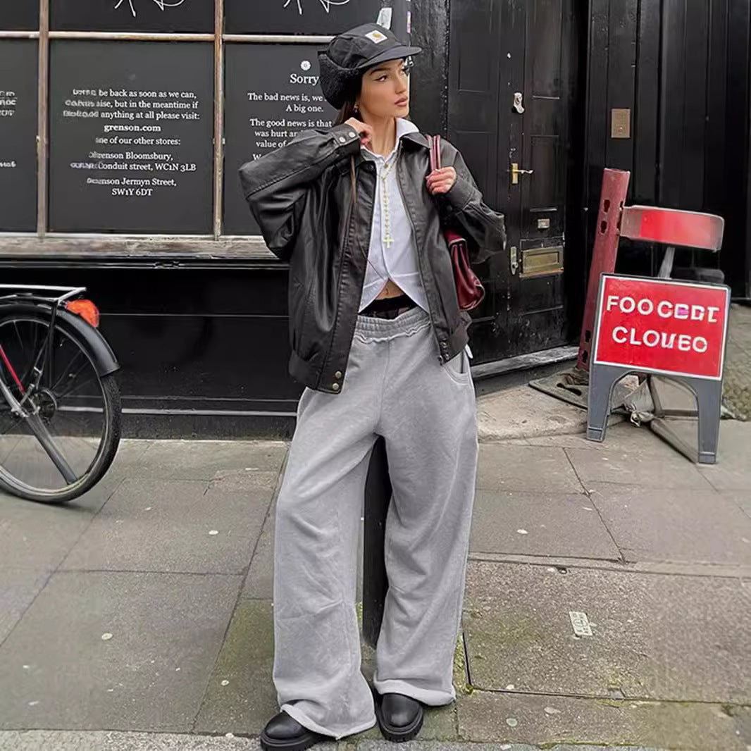 GREY WIDE-LEG SWEATPANTS