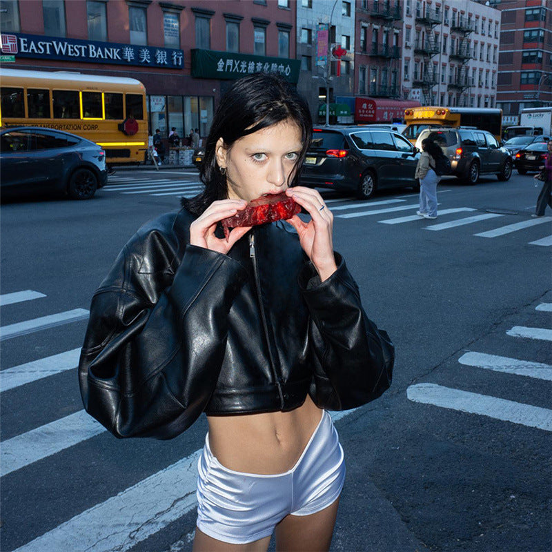 CROPPED BLACK LEATHER JACKET