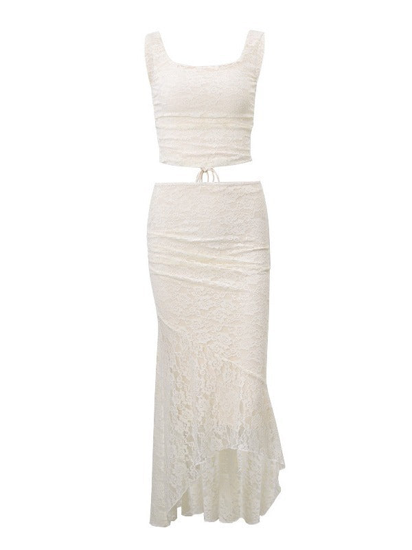 IVORY LACE CORSET TOP AND MAXI SKIRT SET
