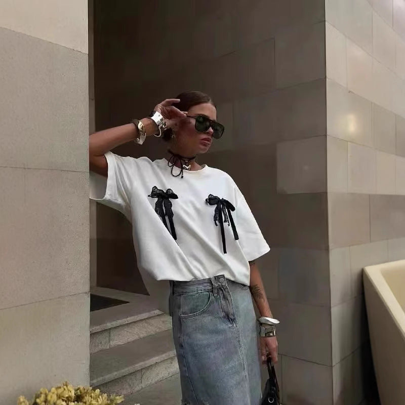 WHITE LACE DETAILS OVERSIZED T-SHIRT