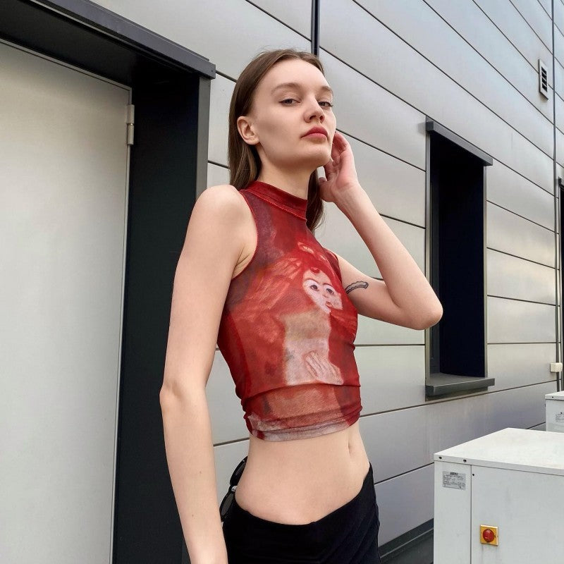 SHEER PRINTED CROP TOP