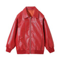 RED CONTRAST-STITCH FAUX LEATHER JACKET