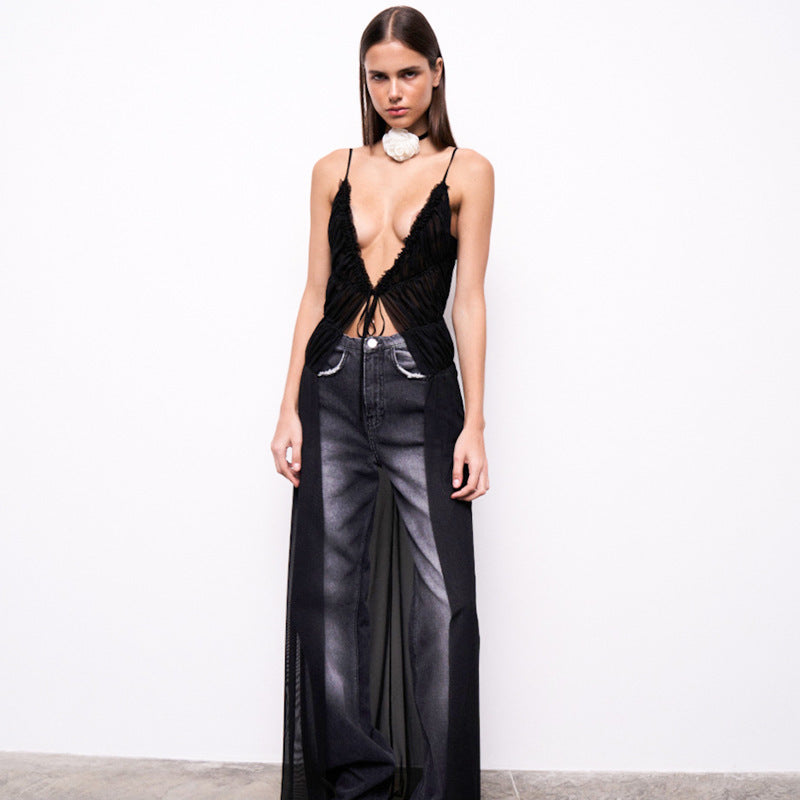 TIED SPAGHETTI STRAP LONG TOP