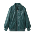 GREEN CONTRAST-STITCH FAUX LEATHER JACKET