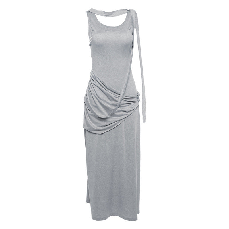 DRAPED PLEATED SLIM FIT DRESS