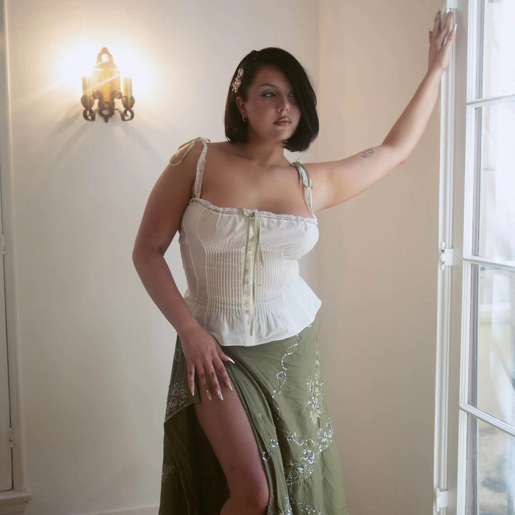 PLEATED LACE TRIM TOP