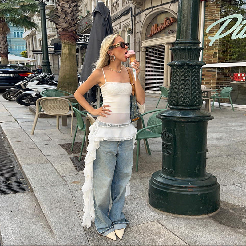 ASYMMETRICAL LACE CAMI TOP