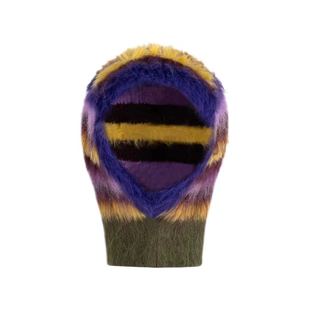 MULTI COLOR STRIPED FAUX FUR HOOD