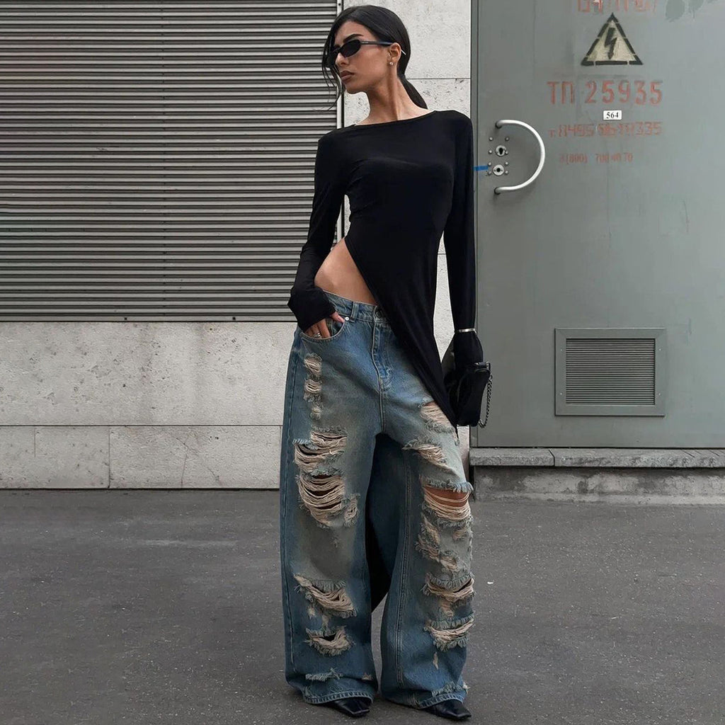 LONG SLEEVE ASYMMETRICAL TOP