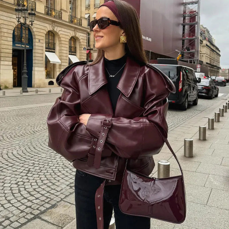 MERLOT OVERSIZED FAUX LEATHER JACKET