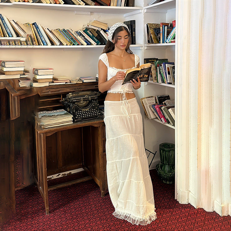 WHITE CORSET TOP AND SLIP SKIRT SET