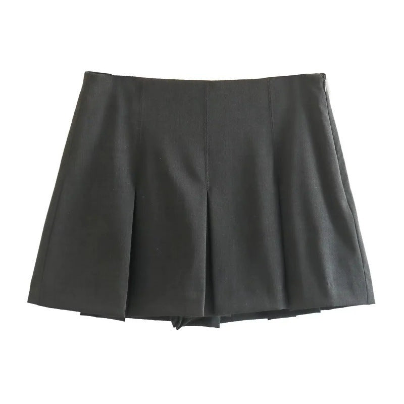 GREY PLEATED HIGH WAIST SKIRT