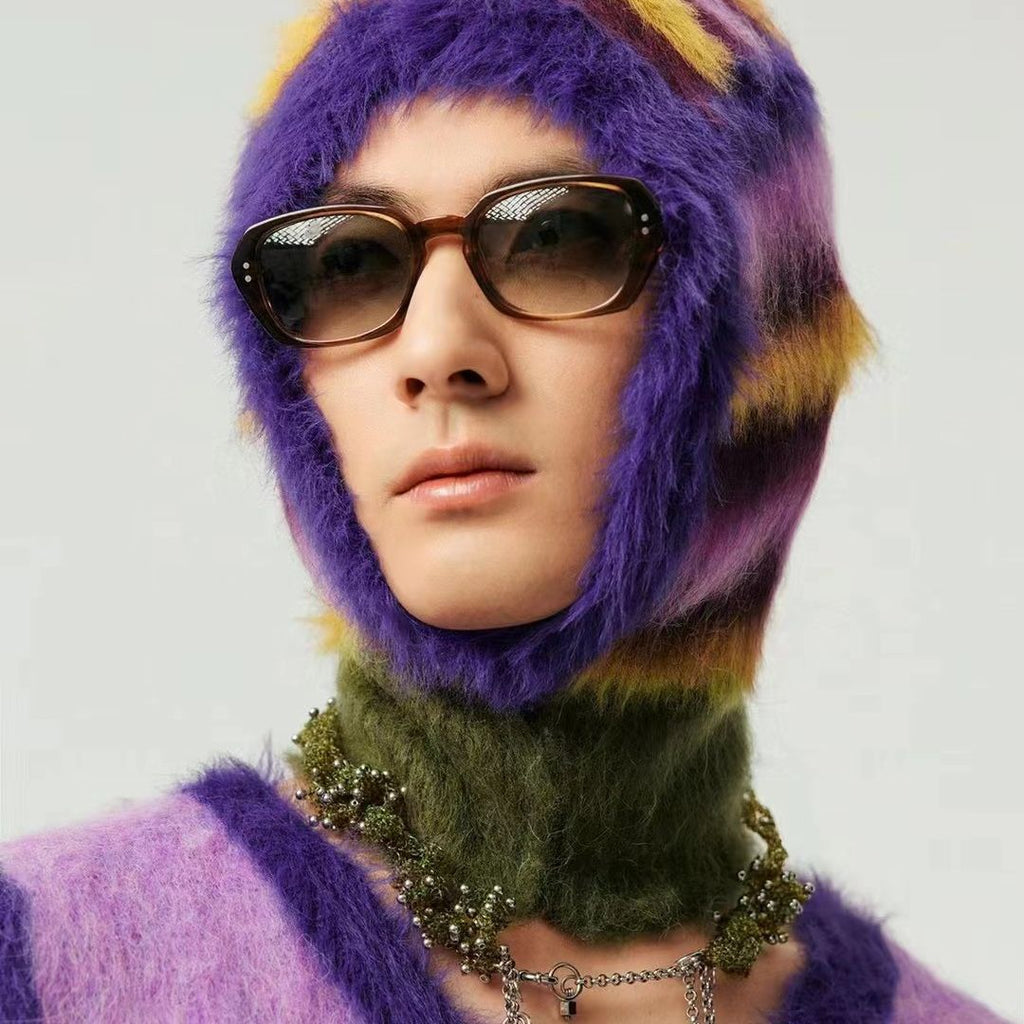 MULTI COLOR STRIPED FAUX FUR HOOD