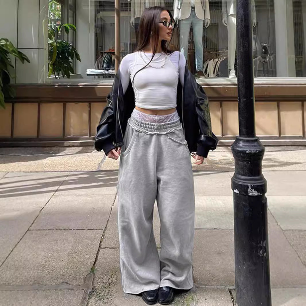 GREY WIDE-LEG SWEATPANTS