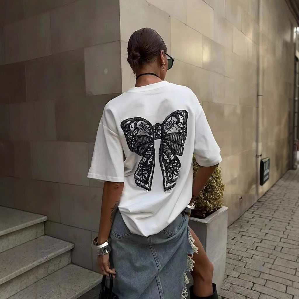 WHITE LACE DETAILS OVERSIZED T-SHIRT