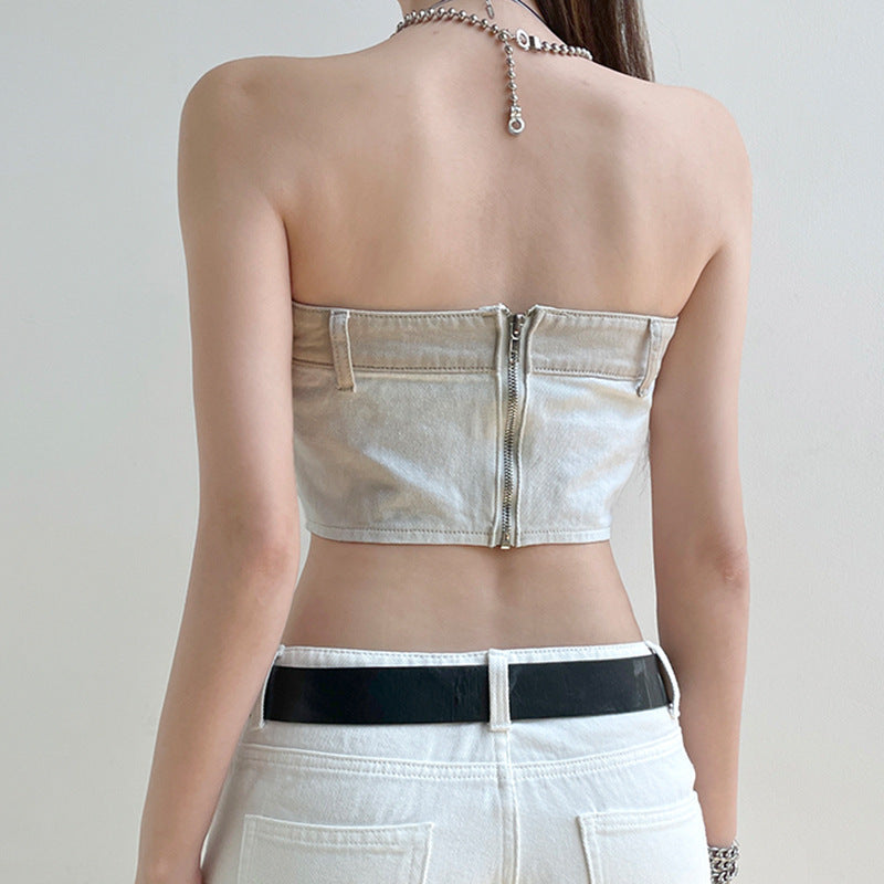 TWO-TONE DENIM CORSET TOP