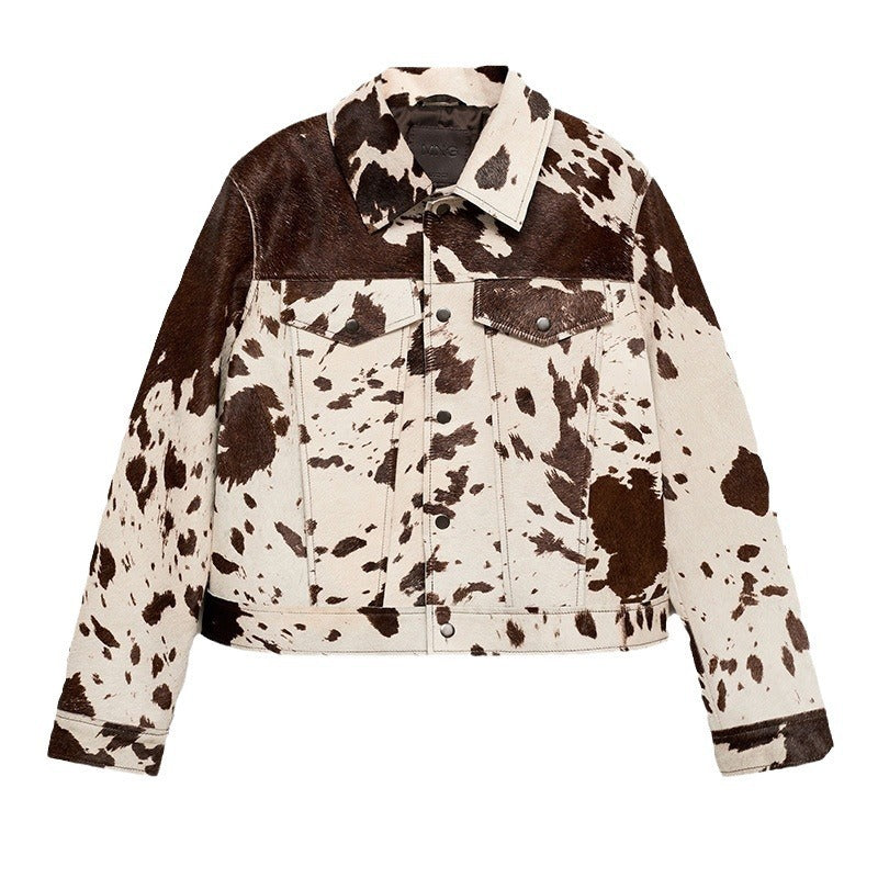 COW PRINT FAUX FUR JACKET