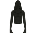 BLACK OFF-SHOULDER HOODED TOP