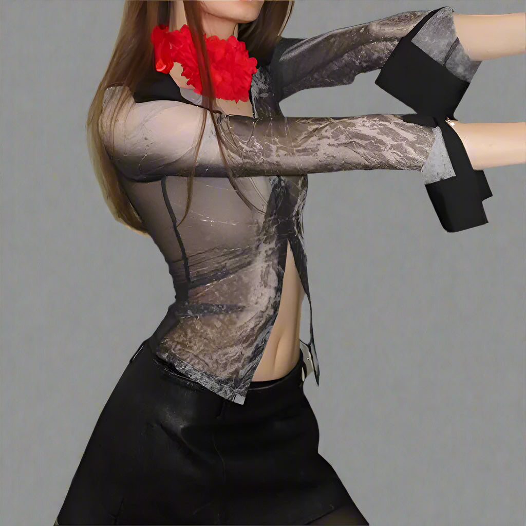 ABSTRACT PRINTED MESH SHIRT