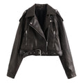BLACK CROPPED FAUX LEATHER BIKER JACKET