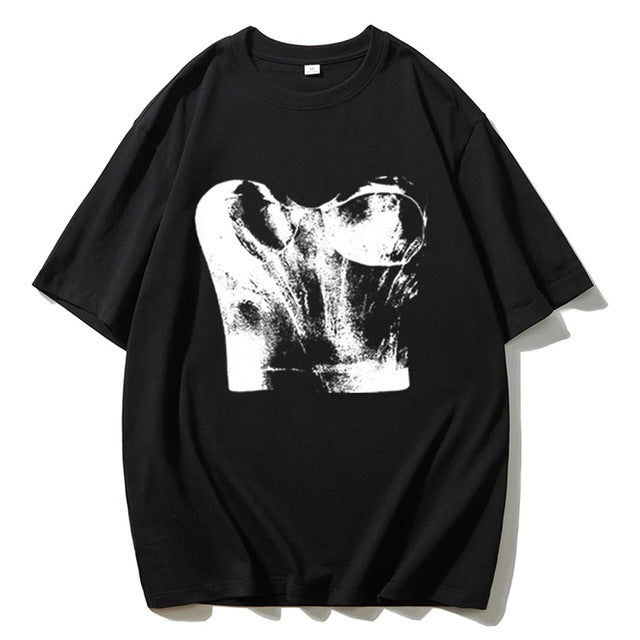 BLACK T-SHIRT WITH CORSET PRINT