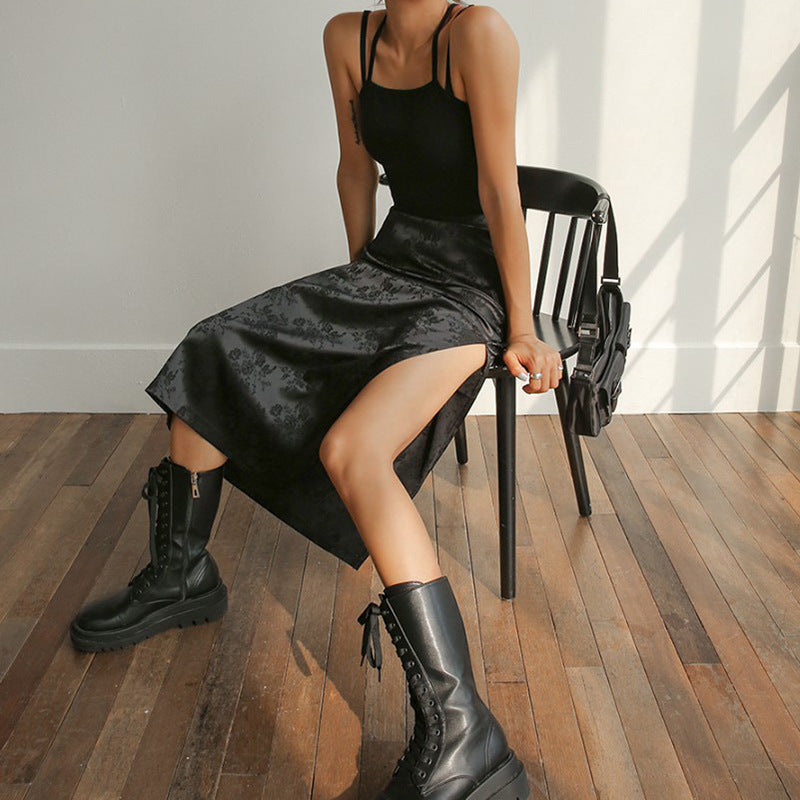 HIGH-WAIST JACQUARD MIDI SKIRT