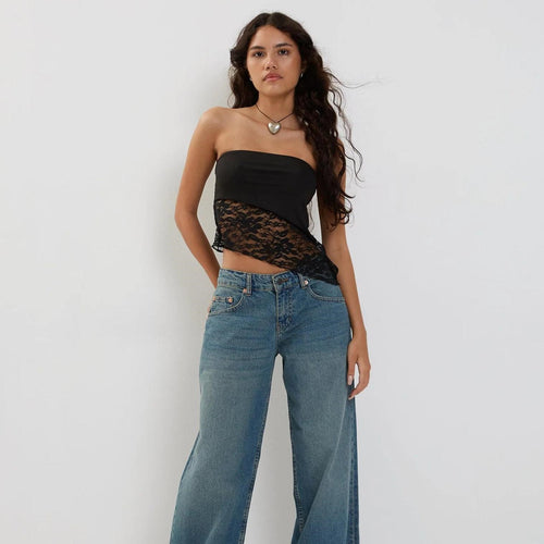BLACK LACE TUBE TOP