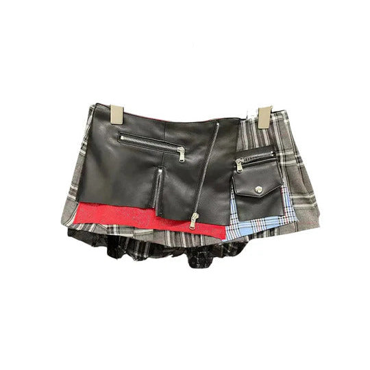 PUNK PLEATED SKIRT WITH STITCH DESIGN