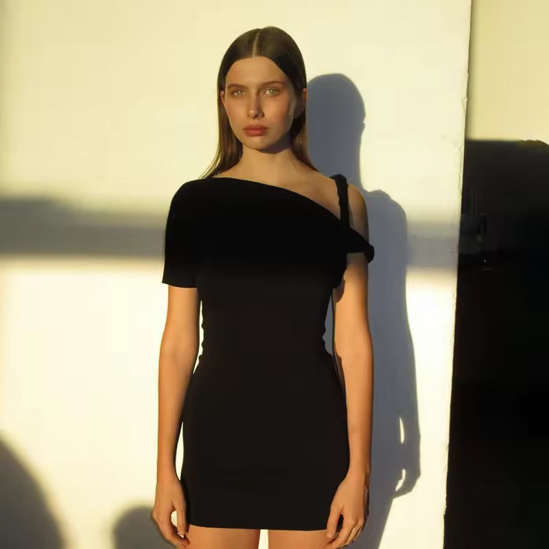 ASYMMETRICAL TWIST KNOT MINI DRESS