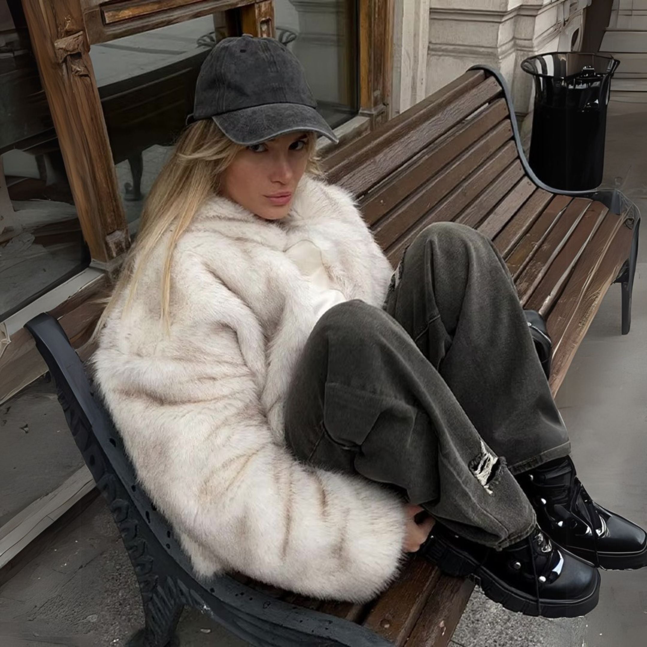 CREAM OVERSIZED FAUX FUR JACKET