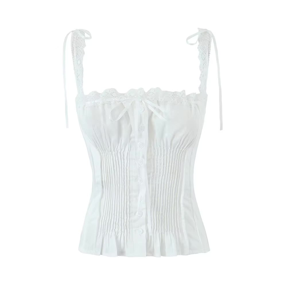 PLEATED LACE TRIM TOP
