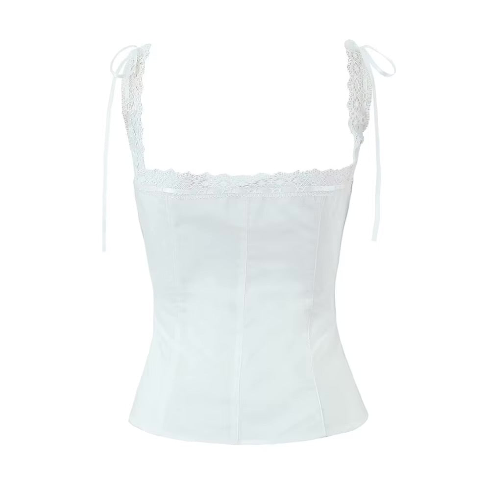 PLEATED LACE TRIM TOP