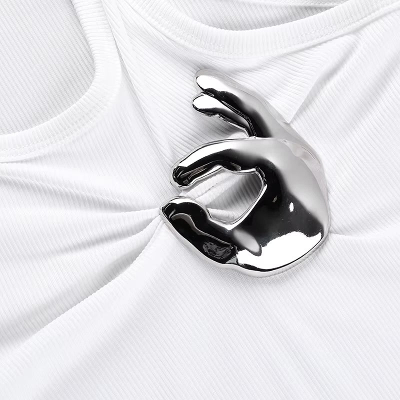 SILVER CLIP PLEATED WHITE TOP