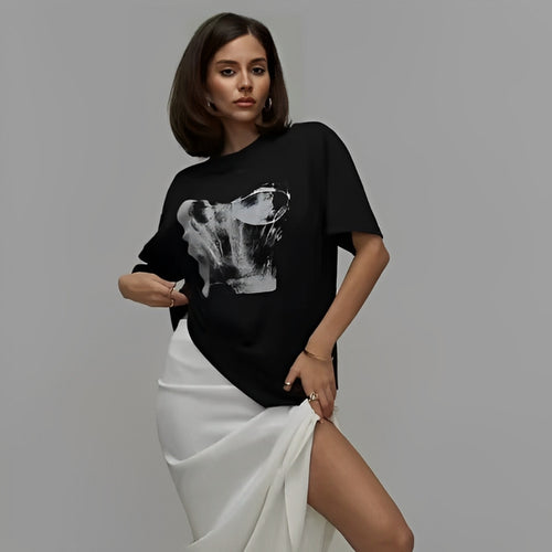 BLACK T-SHIRT WITH CORSET PRINT