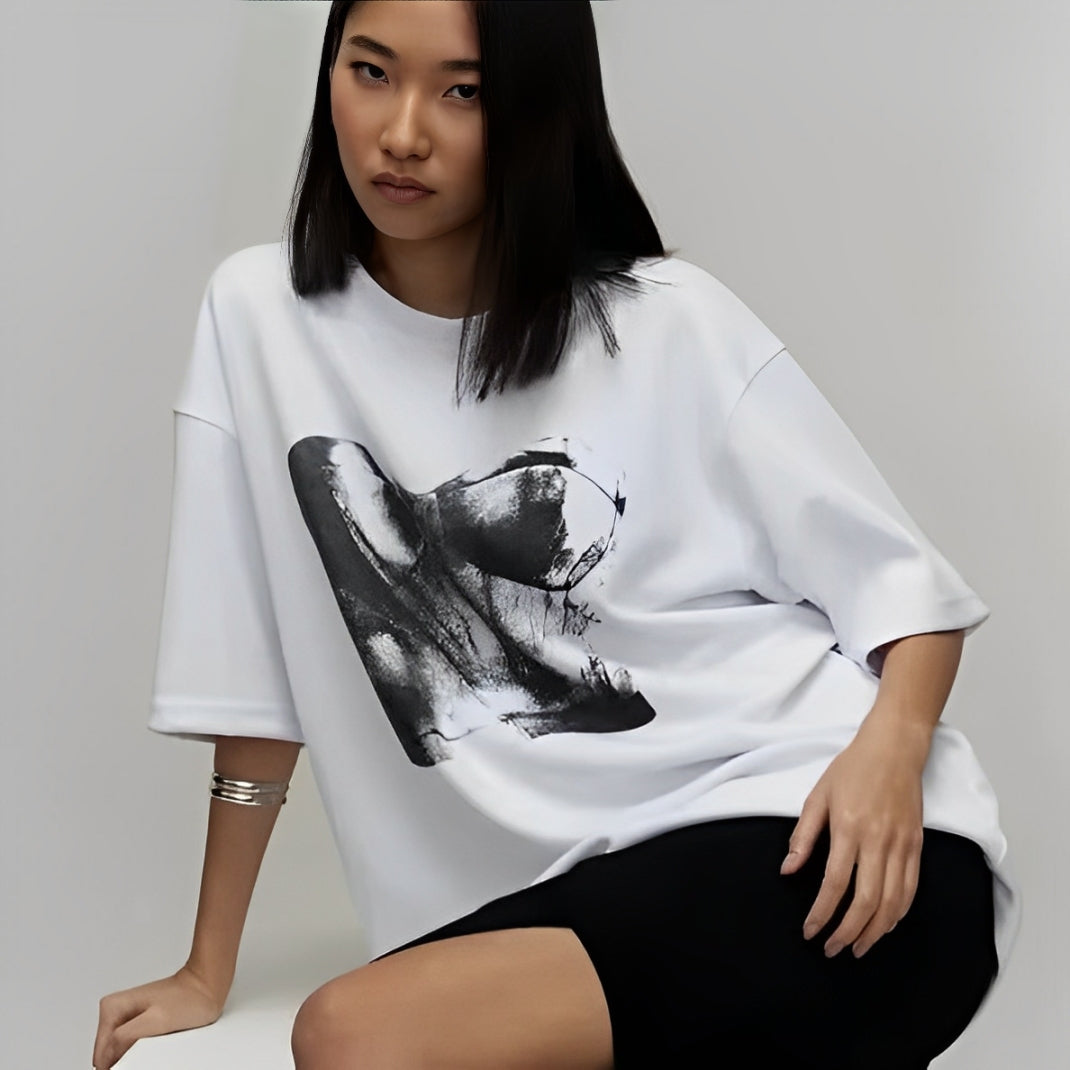 WHITE T-SHIRT WITH CORSET PRINT