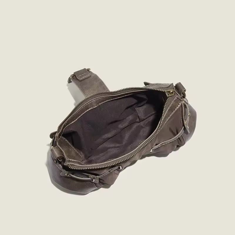 BROWN BUCKLE DETAIL SHOULDER BAG
