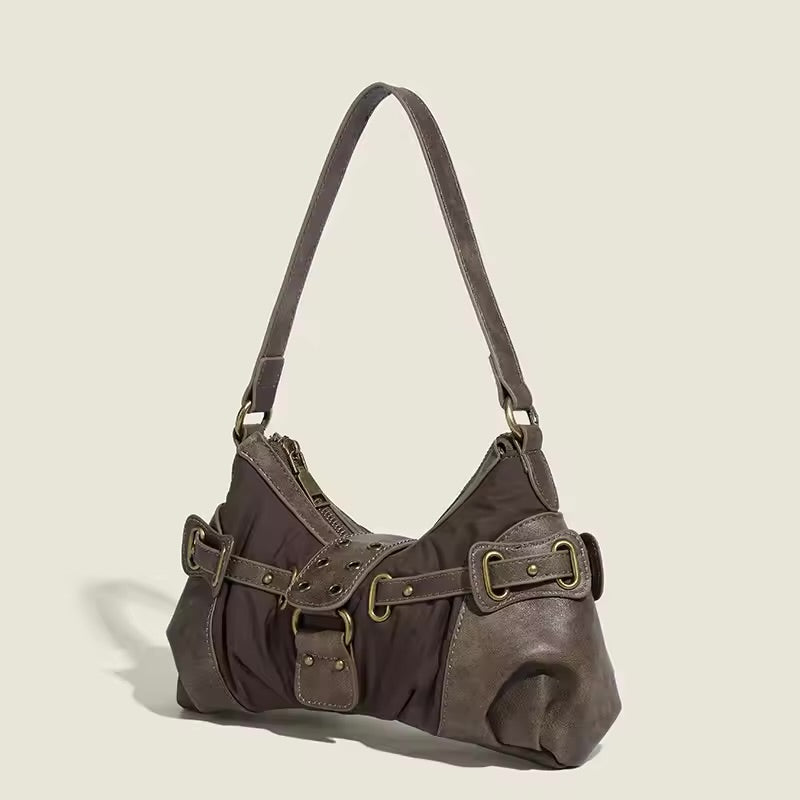 BROWN BUCKLE DETAIL SHOULDER BAG