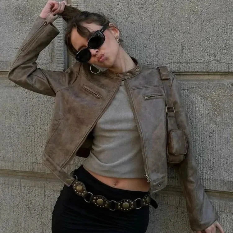 DISTRESSED LEATHER BIKER JACKET