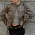 DISTRESSED LEATHER BIKER JACKET