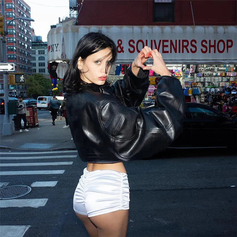 CROPPED BLACK LEATHER JACKET