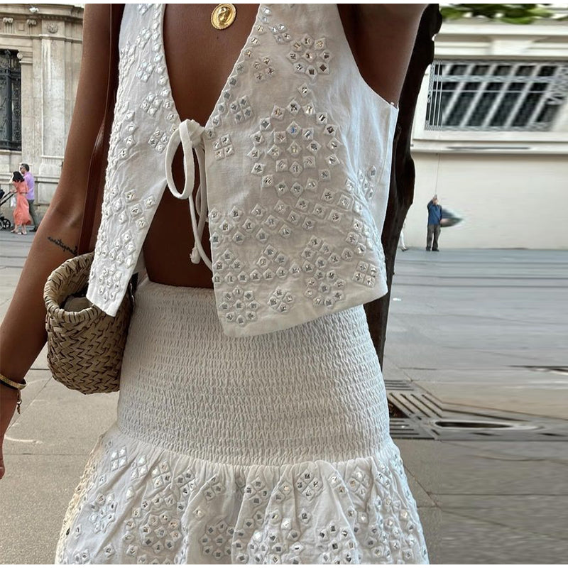 WHITE EYELET COTTON SET