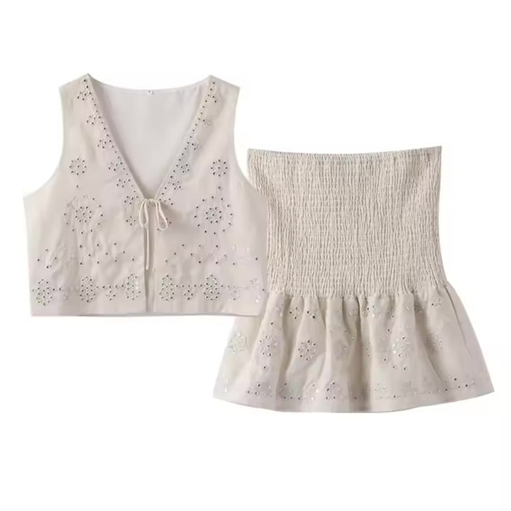 WHITE EYELET COTTON SET