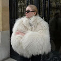 OFF WHITE OVERSIZED SHAGGY FAUX FUR COAT