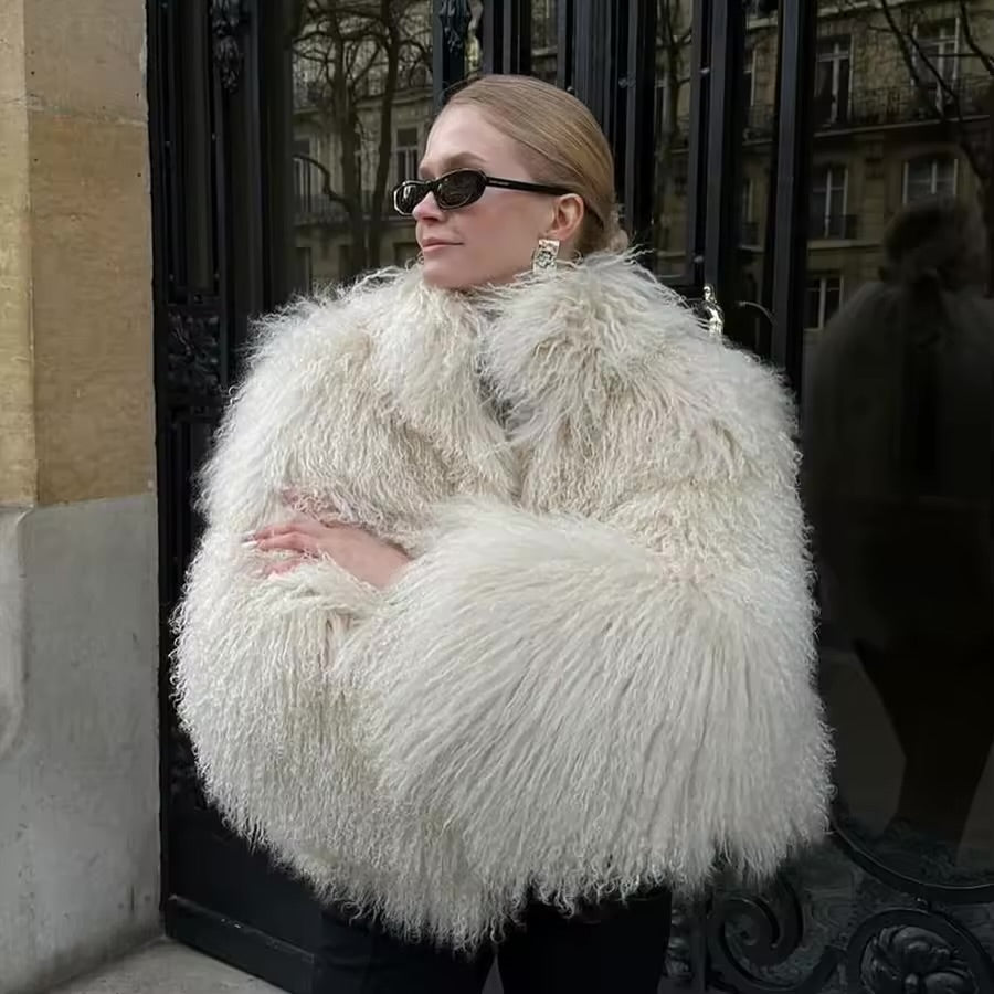 OFF WHITE OVERSIZED SHAGGY FAUX FUR COAT