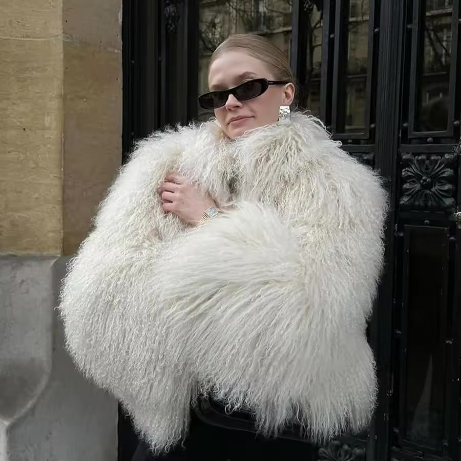 OFF WHITE OVERSIZED SHAGGY FAUX FUR COAT