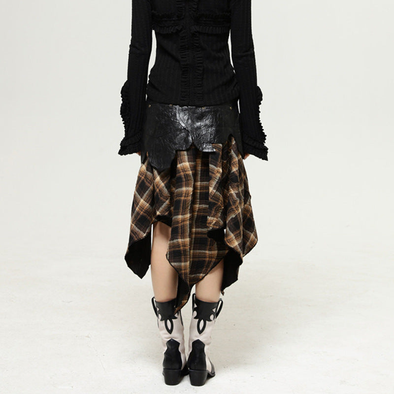 PLAID ASYMMETRIC PLEATED SKIRT