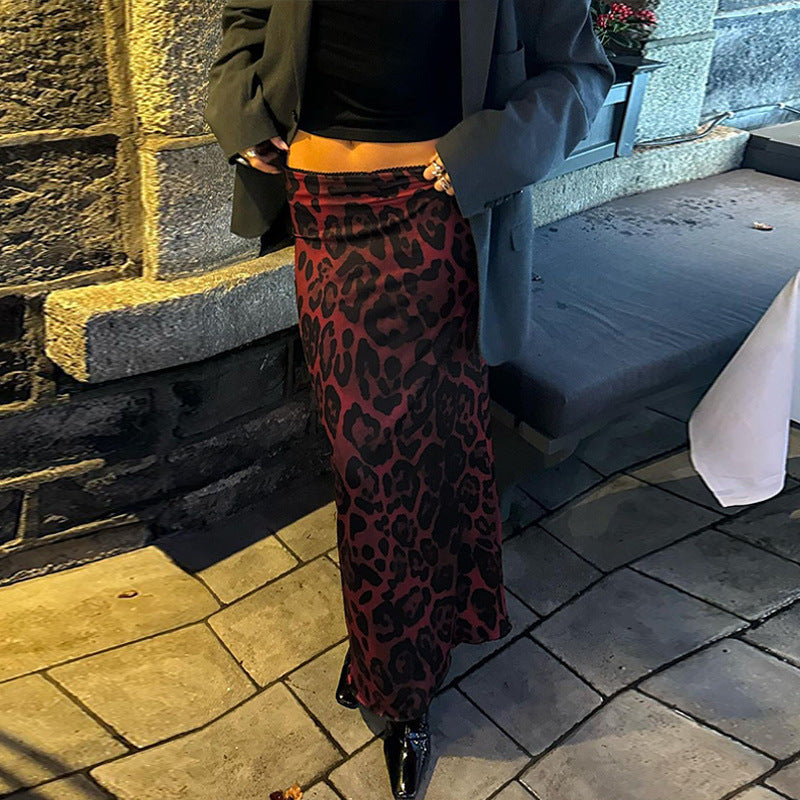 RED LEOPARD PRINT MAXI SKIRT